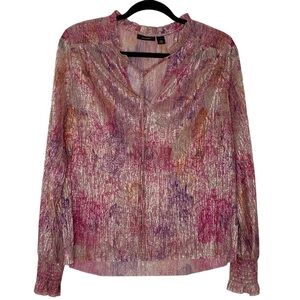 Halogen-multicolored long sleeve, sheer top. Size S